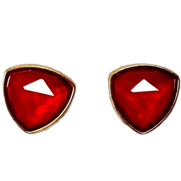 Bold Red Triangle Stud Earrings – Gold tone Geometric Statement Studs for Women - Picture 1 of 7